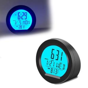 KASELIN ソーラー車載時計 4 in1 多機能 時刻/日付/曜日/温度表示 車のカレンダー デジタル温度計 LEDバックライト