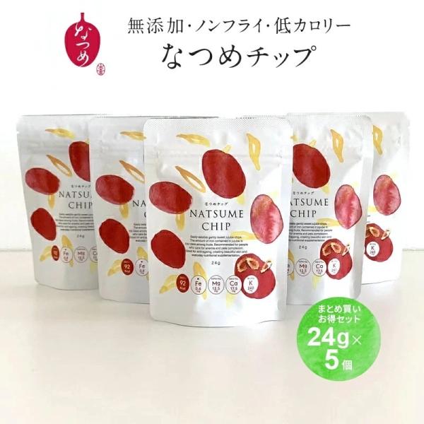 なつめいろ なつめチップ（24g×5袋）ノンフライ 無添加 砂糖不使用 鉄分 葉酸 親子 お菓子 な...