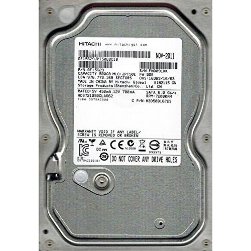 日立 HDS721050CLA662 500GB P/N: 0F15629 MLC: JPT50E(...