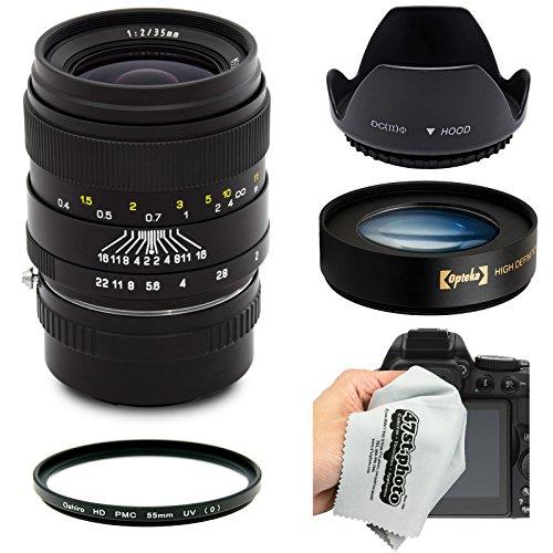 Oshiro 35?mm f2広角フルフレームプライムレンズとフード、UV、10?xマクロf(中古品...