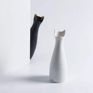 花瓶 ねこ モチーフ フラワーベース 陶器 白...の詳細画像1