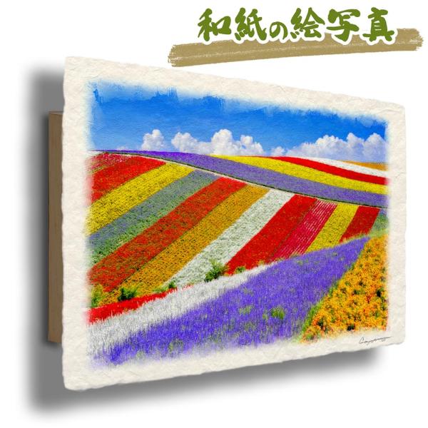 和紙の絵写真 「入道雲と四季彩の丘の花畑」 絵画 インテリア 玄関 風景画 アート パネル ポスター...