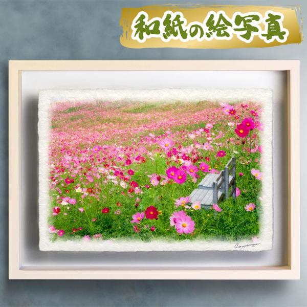 風水 玄関 絵画 絵 インテリア アートパネル 風景画 秋 花の絵 ピンク 和紙の絵写真「一面のコス...