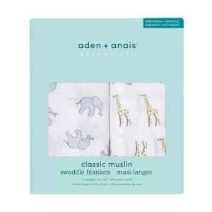 エイデンアンドアネイ エッセンシャルズ aden+anais essentials モスリン スワドル サファリ safari 2枚入り おくるみ ブランケット プレウォッシュ加工｜natural-living