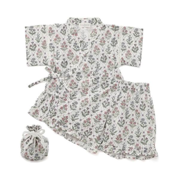 Ampersand アンパサンド 総柄フリル甚平 巾着付き セパレート クリーム 140cm 上下セ...