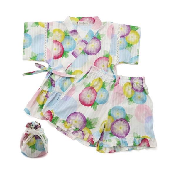 Ampersand アンパサンド 総柄フリル甚平 巾着付き セパレート アイボリー 100cm 上下...