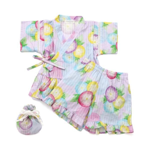 Ampersand アンパサンド 総柄フリル甚平 巾着付き セパレート ラベンダー 95cm 上下セ...