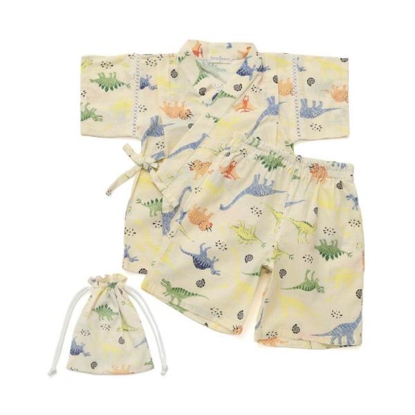 Ampersand アンパサンド 総柄甚平 巾着付き セパレート キナリ 80cm 上下セット 甚平...