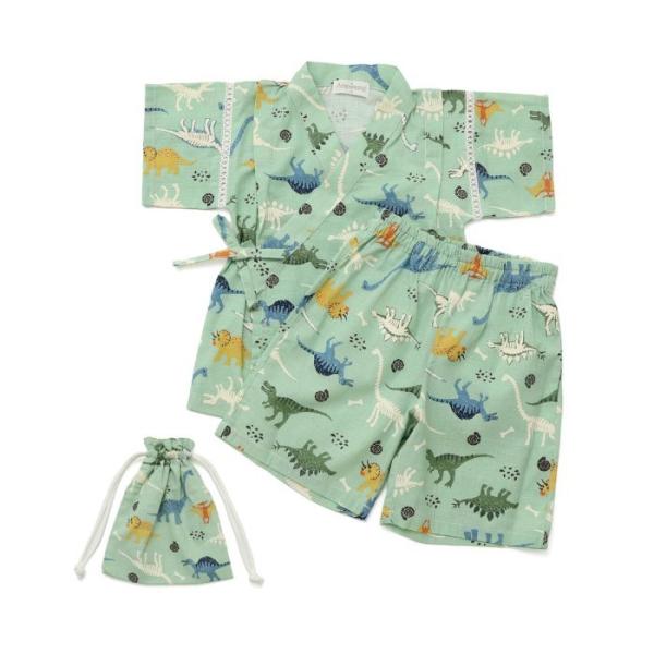 Ampersand アンパサンド 総柄甚平 巾着付き セパレート エメラルドグリーン 80cm 上下...