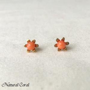 ピンク珊瑚 ぴんくさんご サンゴ ピアス 小玉 ナチュラルコーラル K18