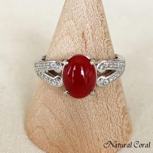 血赤珊瑚 ちあかさんご サンゴ リング K18 WG ダイヤ 送料無料