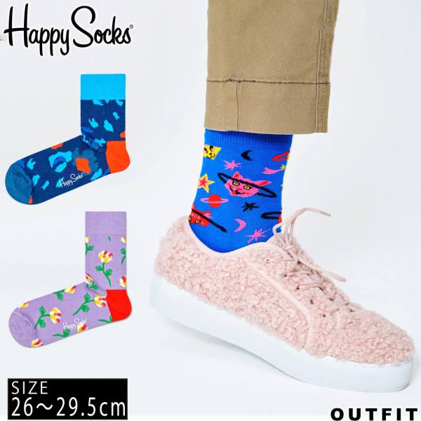 HappySocks ハッピーソックス メンズ 靴下 クルー丈 クルーソックス 総柄 派手 カラフル...