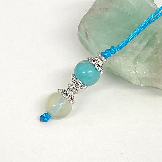 人間関係／ターコイズ＆プレナイト／信頼関係のお守り／願い事ストラップ／天然石　パワーストーン