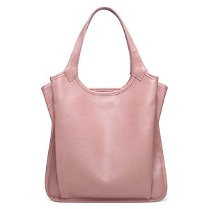 [wulakaka] 縦型 トートバッグ レディース 軽量 軽い レザー 牛革 本革 シンプル 2way 手提げ 肩掛け 縦長 通学 通勤 ピンク