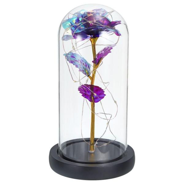 PATIKIL ガラスドームのバラの花 水晶フラワーギフトディスプレイ LEDフェアリーライト付き ...