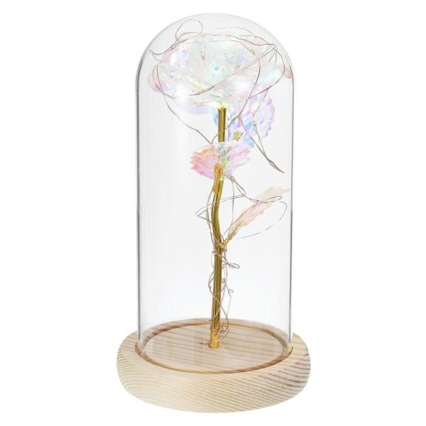 PATIKIL ガラスドームのバラの花 水晶フラワーギフトディスプレイ LEDフェアリーライト付き ...