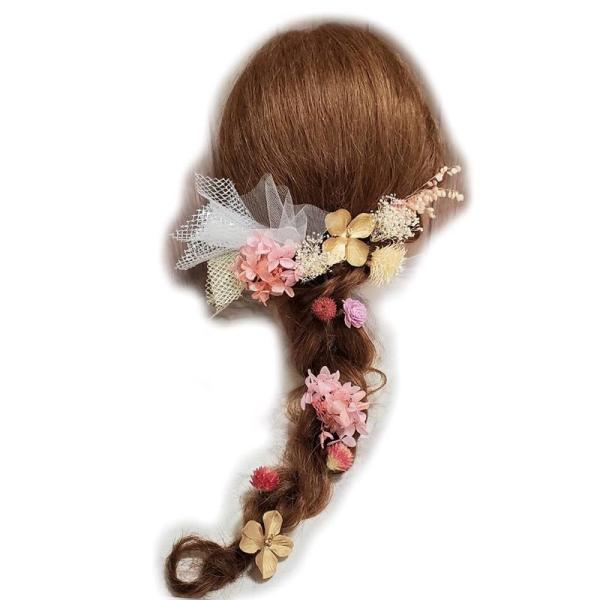 Lulu's ルルズ ピンク系アジサイ&amp;千日紅 ヘッドドレス ヘアパーツ ドライフラワー卒業式 髪飾...