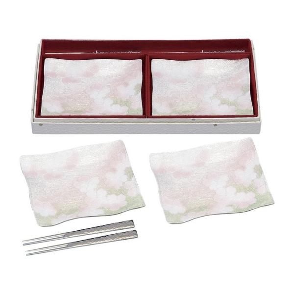 彩光舎 七宝焼き 波皿 桜 銘々皿2PC ピック付きセット 016-14