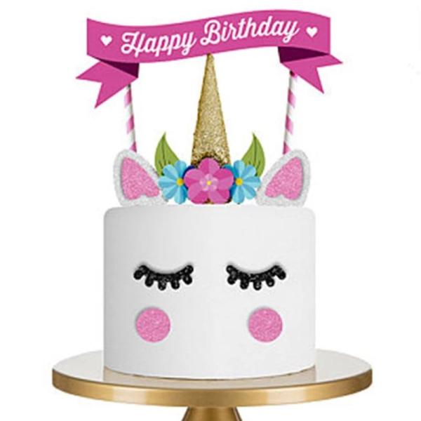 ユニコーン ケーキトッパー セット ケーキ飾り ケーキプレート 誕生日 ハッピーバースデー Happ...