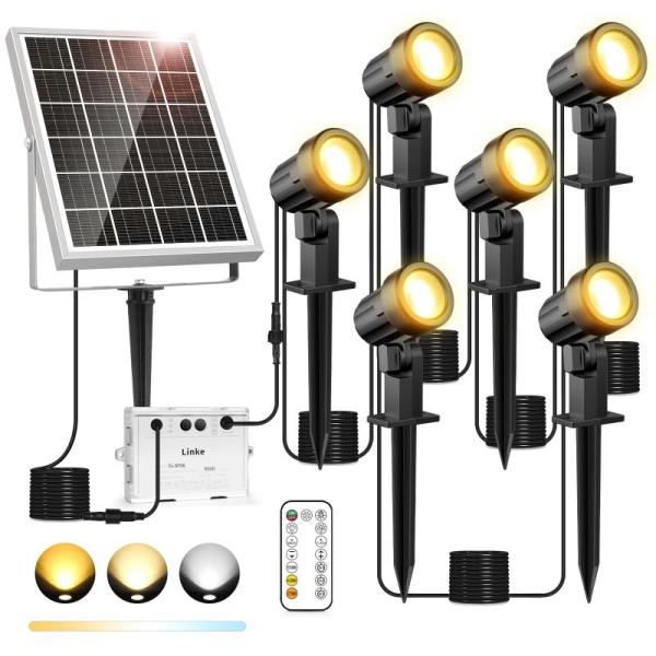 屋外 スポットライト ソーラー式 アップライト ガーデンライト 6灯 1200LM 20時間連続点灯...