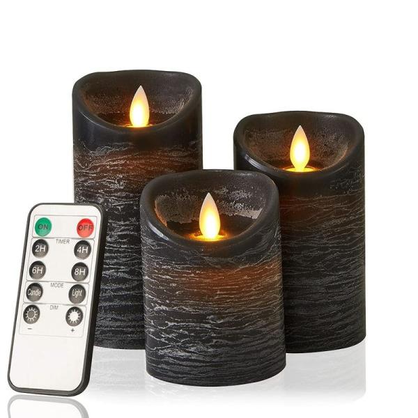 AnnTec LEDキャンドルライト ロウソク ブラック 本物の炎のようにゆらめく3点セット 暖色光...
