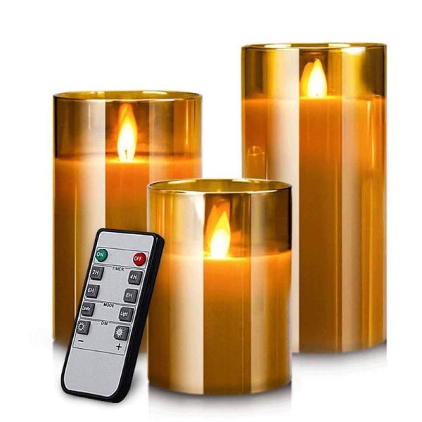 AnnTec LEDキャンドルライト ledグラス ゴールド ロウソク 本物の炎のようにゆらめく3点...