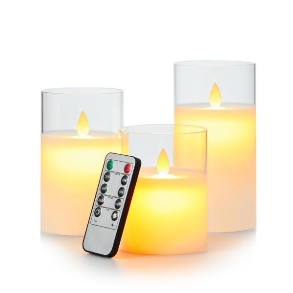 AnnTec LEDキャンドルライト クリアガラスホワイト ロウソク 本物の炎のようにゆらめく3点セ...