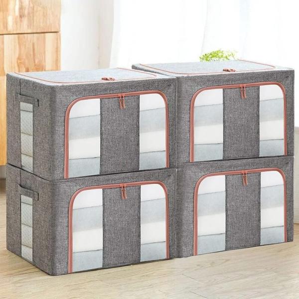 服収納ボックス 大容量 4個組 衣類収納ケース 布製 透明窓付き収納ボックス 折りたたみ 取っ手付き...