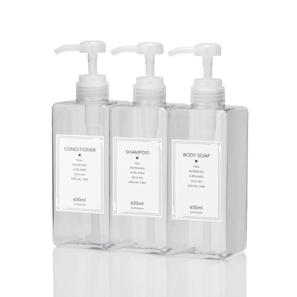 ネセクト シャンプーボトル ディスペンサー 詰め替えボトル 3種類 650ml (クリア3本組) 日...
