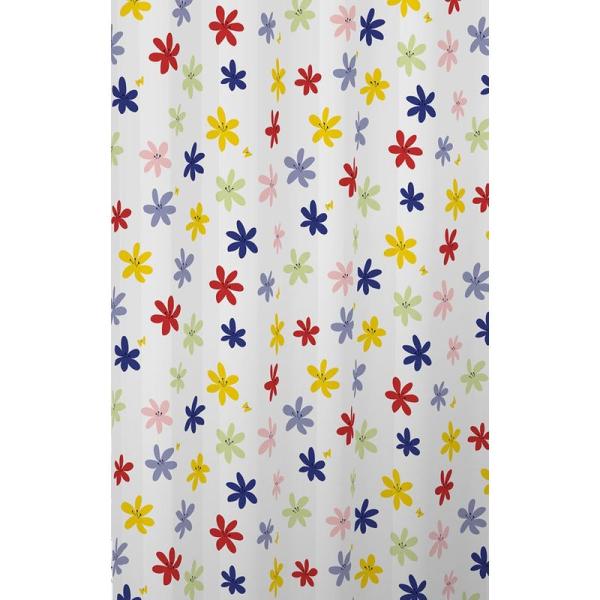 MEIWA スタイリッシュバスカーテン フラワー柄 130cm幅×178cm丈 レッド S-307