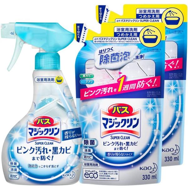 まとめ買いバスマジックリン SUPERCLEAN 香りが残らないタイプ つめかえ用 本体×1個+替×...