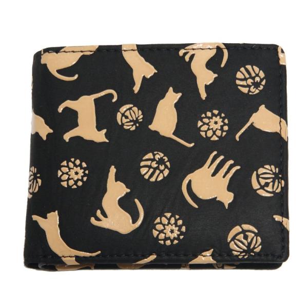 株式会社ハセガワ 鹿革 印伝 二つ折り 財布 札束入れ 小銭入れ 男女兼用 (猫 白)