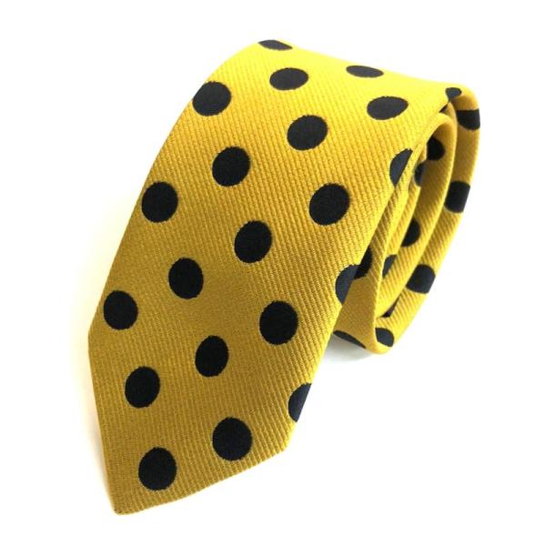 HANG OVER ロングヒットシリーズ日本製6cm大きなドット水玉柄ネクタイ (マスタード/ブラッ...