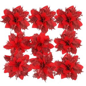 BESTOYARD 造花 クリスマスツリー飾り オーナメント 人工花 キラキラ フラワー デコレーション クリスマス花輪 玄関 飾り 24個