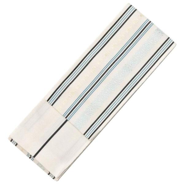 KYOETSU 日本製 正絹 角帯 本場筑前 博多織 献上柄 貝の口の結び方 説明書付き (10.白...