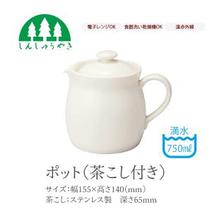 森修焼 食器 ポット (茶こし付き) 急須 陶器 シンプル 白色 電子レンジ 食洗機 日本製 遠赤外線
