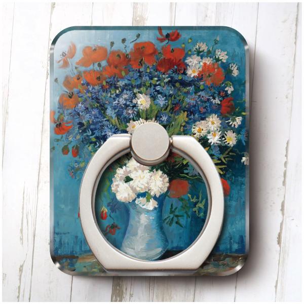 スマホリング   ゴッホ 花の静物 iPadmini スマホリング おしゃれ バンカーリング　クリア...