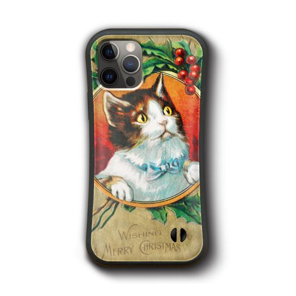 ?ィンテージクリスマスカード 猫 スマホケース グリップケース 名画 ケース 人気 iPhone8