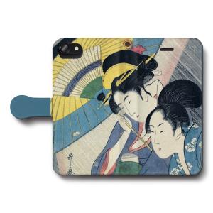 iPhone13Pro スマホケース iPhone12 喜多川歌麿 夜の雨に芸者と三味線箱 絵画 手帳型 ストラップホール AQUOSsense6 ケース Xperia5lV