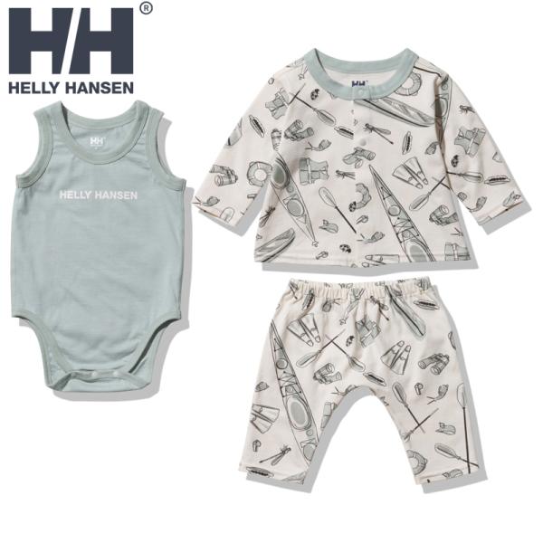 ベビーロンパース ヘリーハンセン マイファーストHHアウトドアカーディガンセット 80 アクアグレー