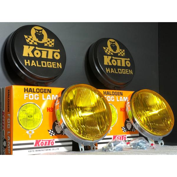 送料一律 ★ 2個set 黒金カバー付 ★ 小糸製作所 161型 丸 ハロゲン ドライビング ランプ...