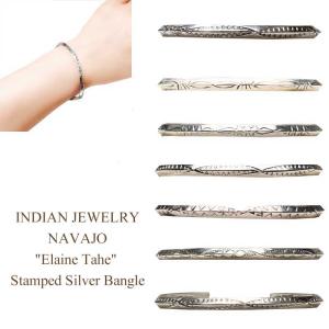 インディアンジュエリー　ナバホ族　スタンプ シルバー バングルINDIAN JEWELRY NAVAJO "Elaine Tahe" Stamped Silver Bangle｜navie