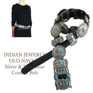 インディアンジュエリー ナバホ シルバー ターコイズ スタンプワーク コンチョベルト　INDIAN JEWELRY NAVAJO｜navie