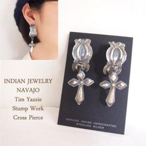 【INDIAN JEWELRY】 インディアンジュエリー NAVAJO ナバホ スタンプワーク クロス　ピアス｜navie