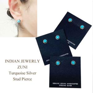 インディアンジュエリー ズニ族 ターコイズ　シルバー スタッド ピアスINDIAN JEWELRY ZUNI Turquoise  Silver Stud Pierce｜navie