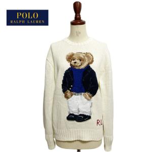 ラルフローレン ポロ レディース ポロベアー 紺ブレスタイル クルーネック ニット セーター, POLO Ralph Lauren Polo Bear  Cotton Crewneck Sweater