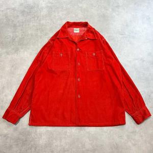 50's BRENTLEY Sports Wear Couduroy Open Collar Shirts RED Size L 50年代 ブレントレー スポーツウェア コーデュロイ オープンカラー シャツ レッド サイズ L｜navie