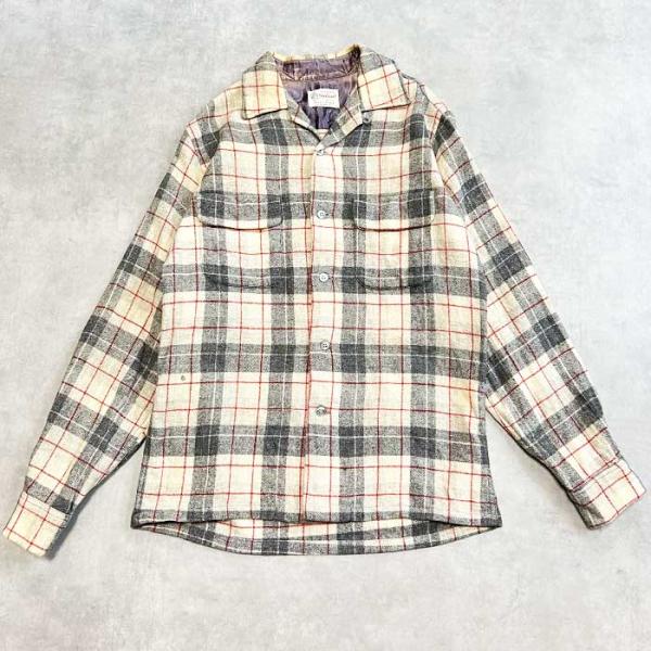 50&apos;s PENNEY&apos;S TOWN CRAFT Open Collar Box Wool Shir...