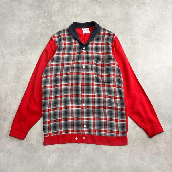 50'S AMBERLEY SHAWL COLLAR RAYON SHIRTS JACKET RED...