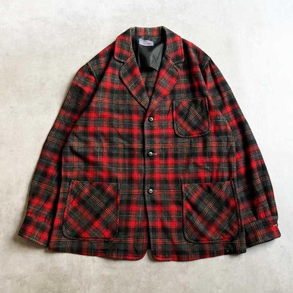 50&apos;s PENDLETON Wool Check Tailor Jacket L/RED,GRAY...